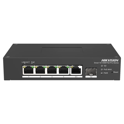 img11594large Switch Smart managed 4 porturi 10/100 Mbps PoE, 1 port Gigabit SFP, 1 port Gigabit RJ45 - HIKVISION DS-3T1306P-SI-HS - imagine 1