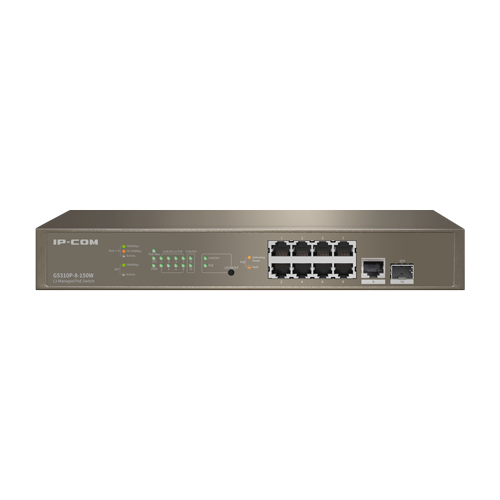 img20223large Switch 8 porturi PoE Gigabit, 1 port RJ45 Gigabit, 1 port SFP Gigabit, 1U, L3 Management - IP-COM G5310P-8-150W - imagine 1