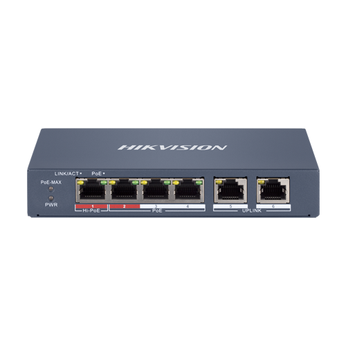 img32885large Switch 4 x RJ45 100 Mbps PoE at/af/bt, 2 x RJ45 100 Mbps Uplink, Management - HIKVISION DS-3E1106HP-EI - imagine 1