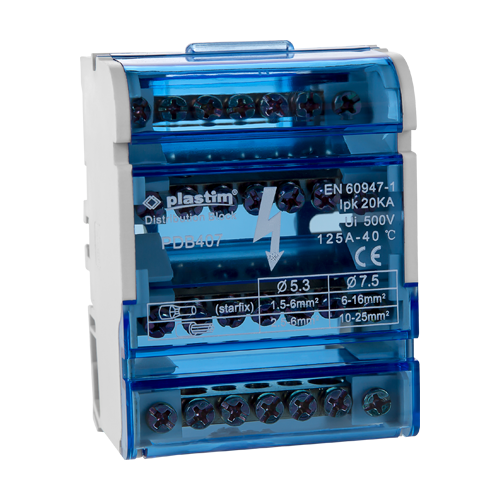 img39463large Bloc de distributie electrica, 4x7 poli, 125A - Plastim PDB407 - imagine 1
