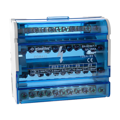 img39469large Bloc de distributie electrica, 4x11 poli, 125A - Plastim PDB411 - imagine 1