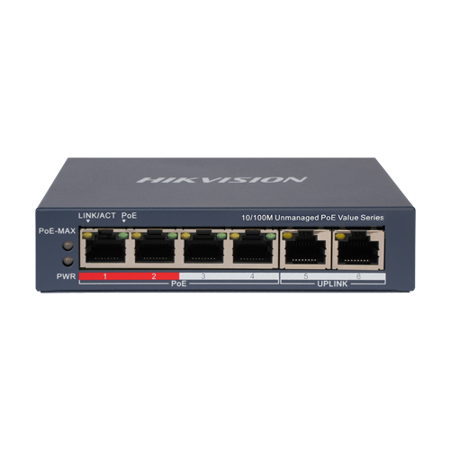 img41317large Switch 4 x RJ45 10/100 Mbps PoE, 2 x RJ45 10/100 Mbps, Unmanaged - HIKVISION DS-3E0106P-E-M - imagine 1
